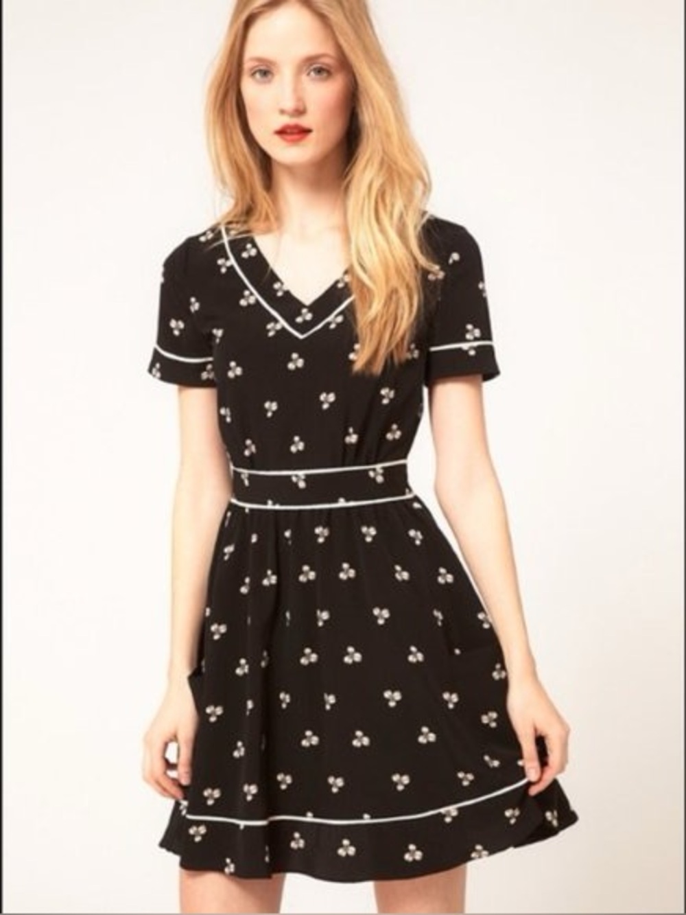 Whistles Silk Trim V Neck Fit & Flare Mini Dress With Pockets Size 4